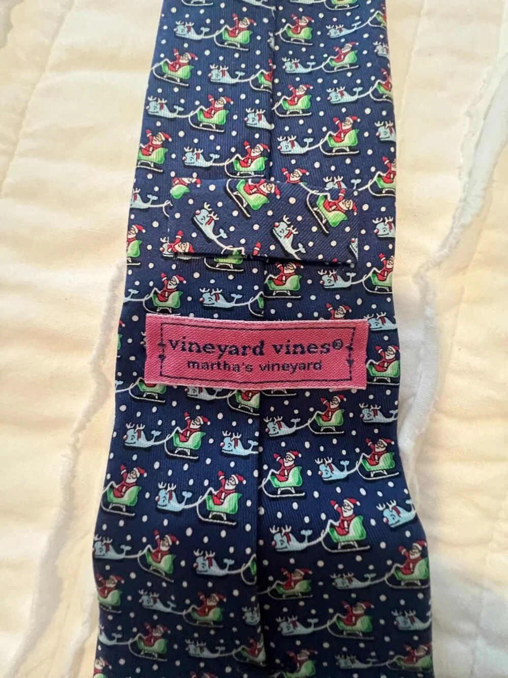 Vineyard Vines Boys Silk Tie - Christmas Santa Sleigh & Whales Navy